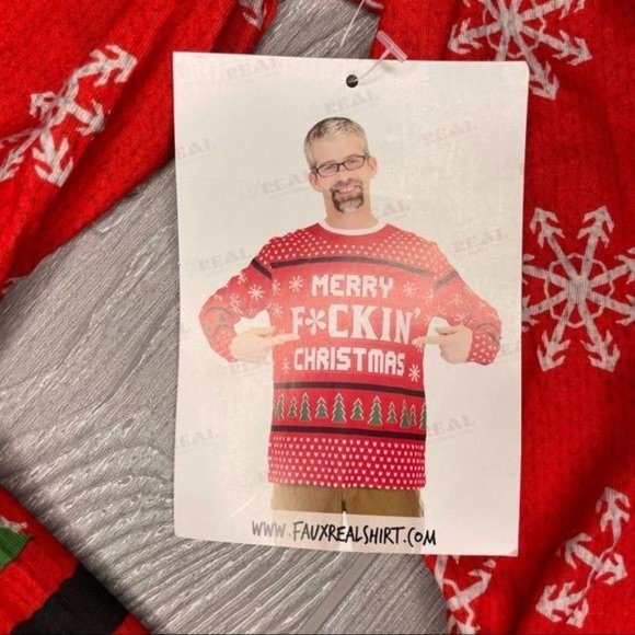 Nwt faux real ugly Christmas sweater “ merry f*cking Christmas “ size XL funny - Picture 2 of 4